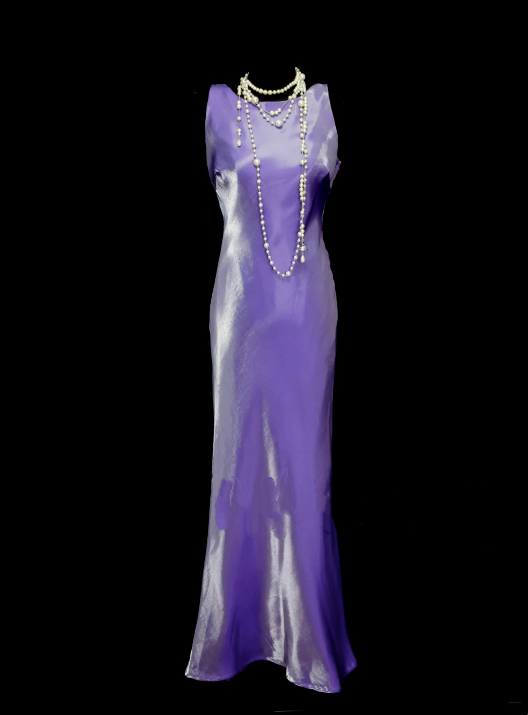Vintage Meerjungfrauen-Abendkleid, lila, ärmellos, rückenfrei, lang, im Stil der 70er Jahre, Abendkleid-Inspiration OB044