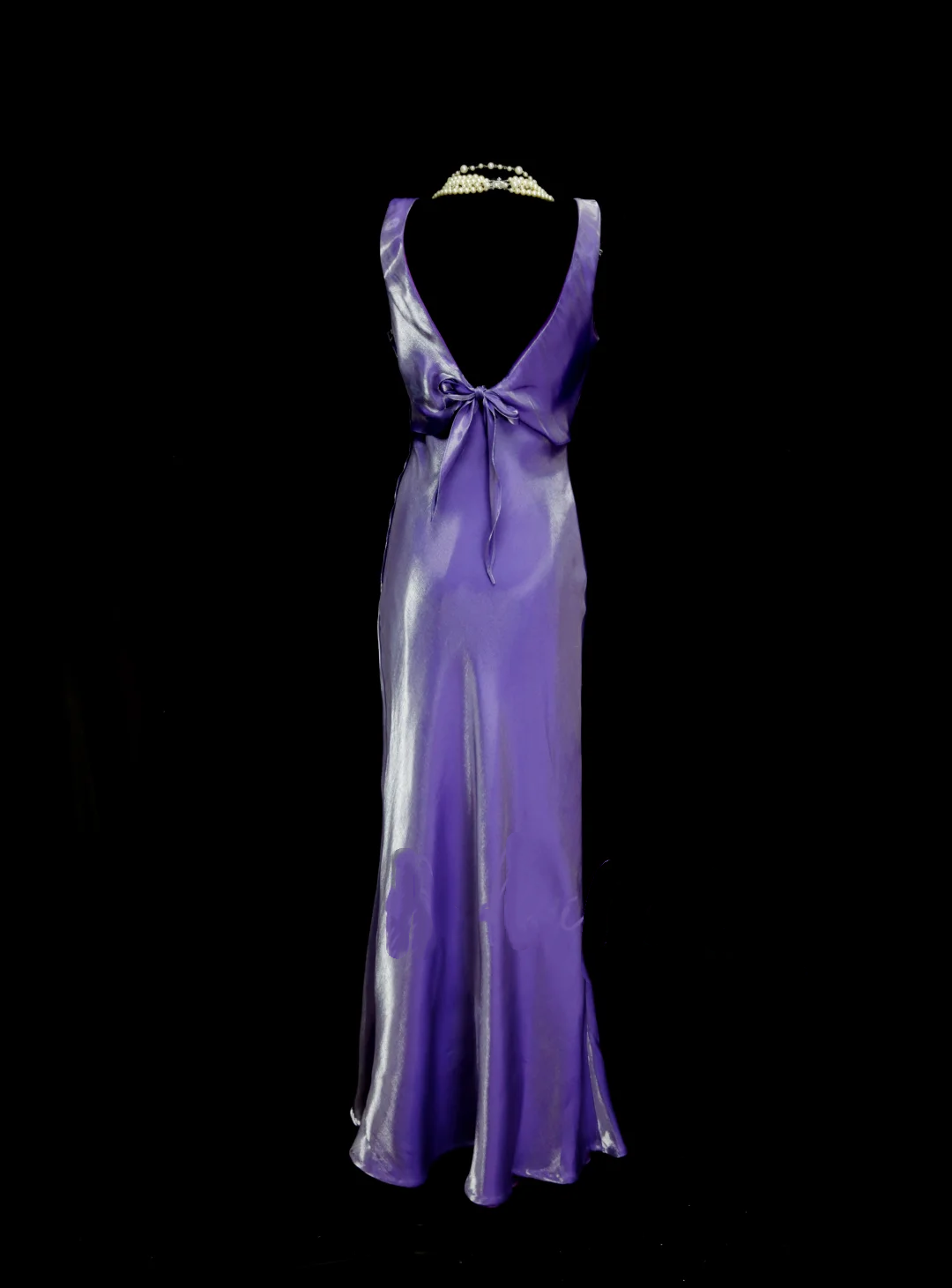 Vintage Meerjungfrauen-Abendkleid, lila, ärmellos, rückenfrei, lang, im Stil der 70er Jahre, Abendkleid-Inspiration OB044