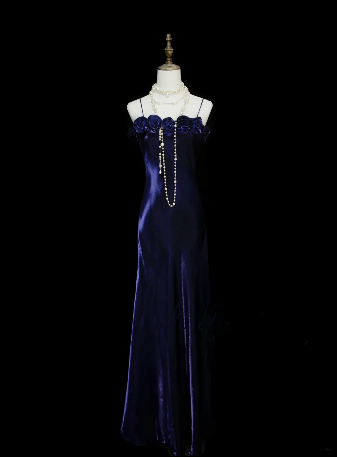 Elegantes, langes A-Linien-Abendkleid mit Spaghettiträgern, Traubenmuster und Blumenmuster, Partykleid, Outfit für den 18. Geburtstag, Abschlusskleid OB046