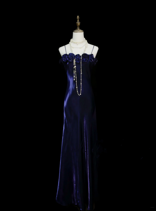 Elegantes, langes A-Linien-Abendkleid mit Spaghettiträgern, Traubenmuster und Blumenmuster, Partykleid, Outfit für den 18. Geburtstag, Abschlusskleid OB046