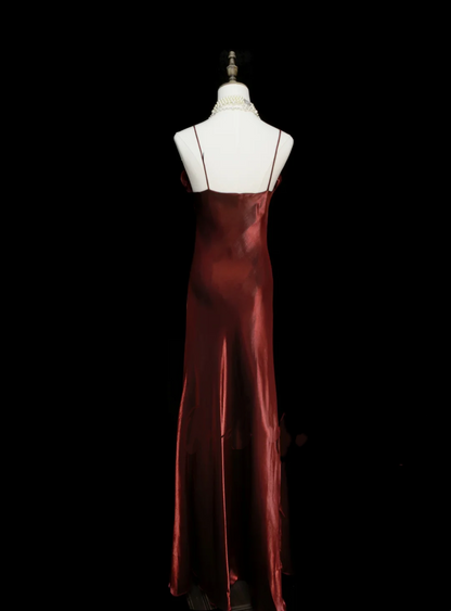 Elegantes, burgunderrotes A-Linien-Abendkleid mit Spaghettiträgern und Blumenmuster, Cape-Verzierung, Partykleid, Outfit für den 19. Geburtstag, Abschlusskleid OB049