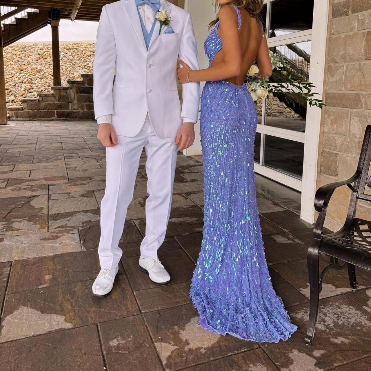 Sexy Mermaid V Neck Blue Sequin Beads Split Long Prom Dresses Inspo Prom Gown RB1311