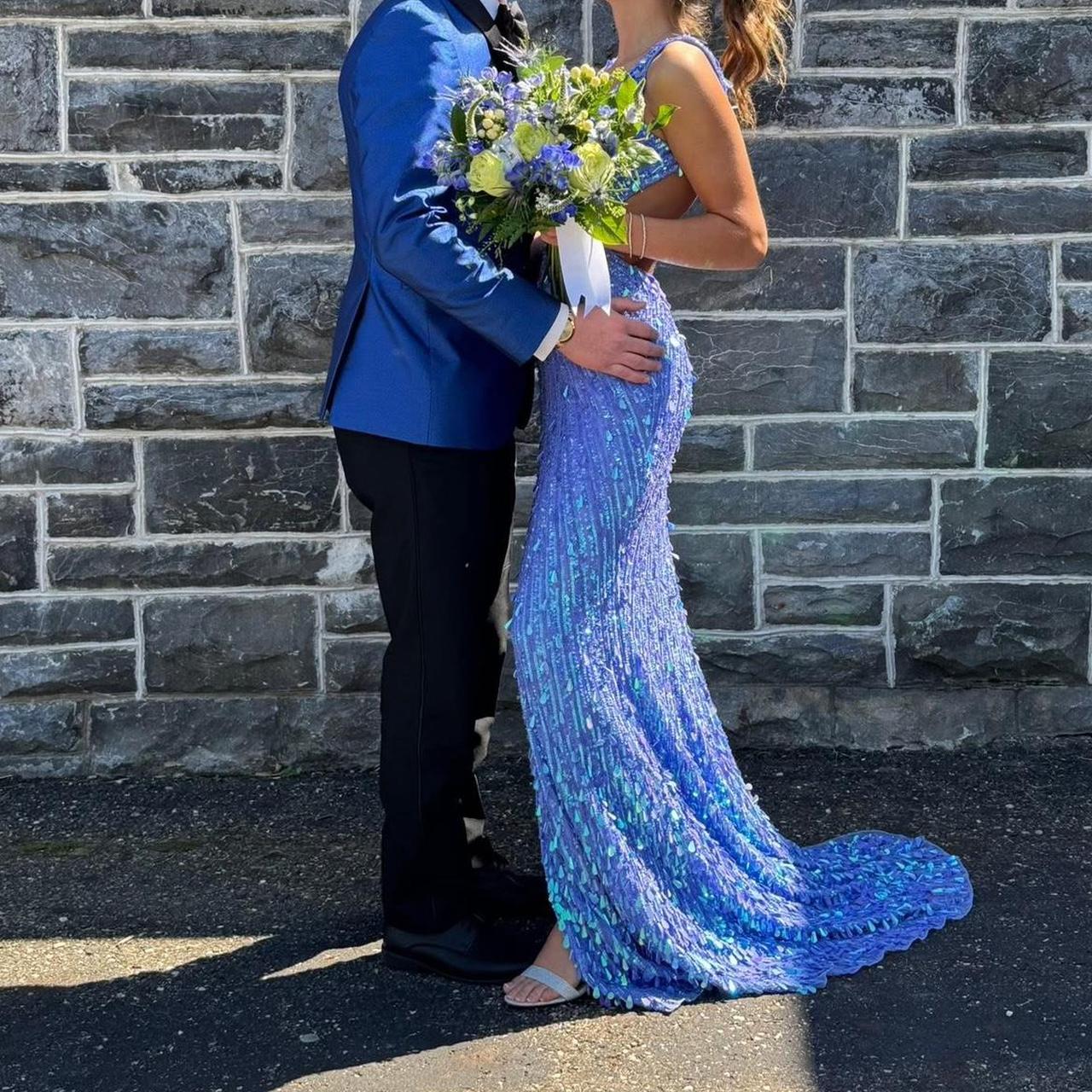 Sexy Mermaid V Neck Blue Sequin Beads Split Long Prom Dresses Inspo Prom Gown RB1311