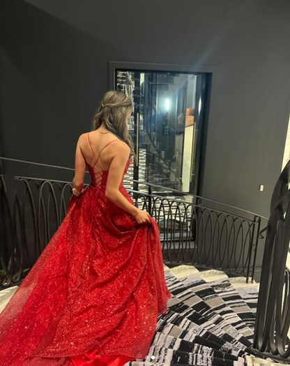 Robe de bal longue rouge à décolleté en cœur et sirène, tenue de soirée scintillante, fendue, tenue d'anniversaire, RB1322