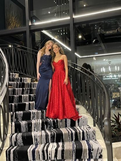 Robe de bal longue rouge à décolleté en cœur et sirène, tenue de soirée scintillante, fendue, tenue d'anniversaire, RB1322