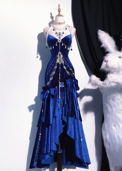 Elegant Mermaid Spaghetti Straps Royal Blue Velvet Long Prom Dresses Formal Dress Party Outfits Prom Gown RB1967
