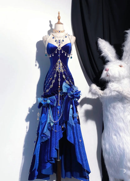 Elegant Mermaid Spaghetti Straps Royal Blue Velvet Long Prom Dresses Formal Dress Party Outfits Prom Gown RB1967