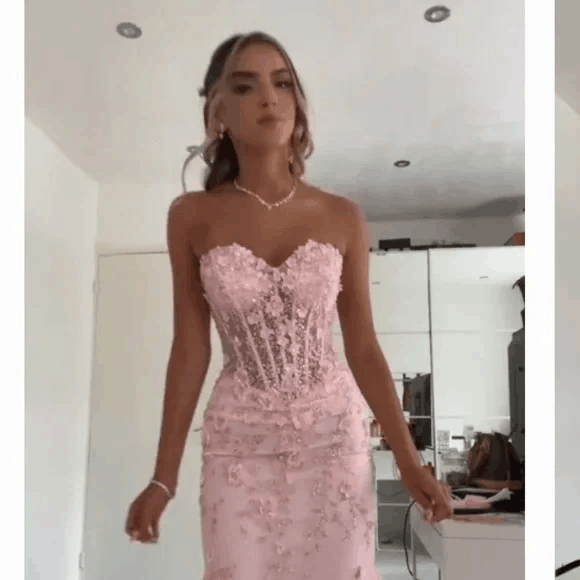 Mermaid Sweetheart Sleeveless Tulle Pink Long Formal Dresses Prom Dress AB942