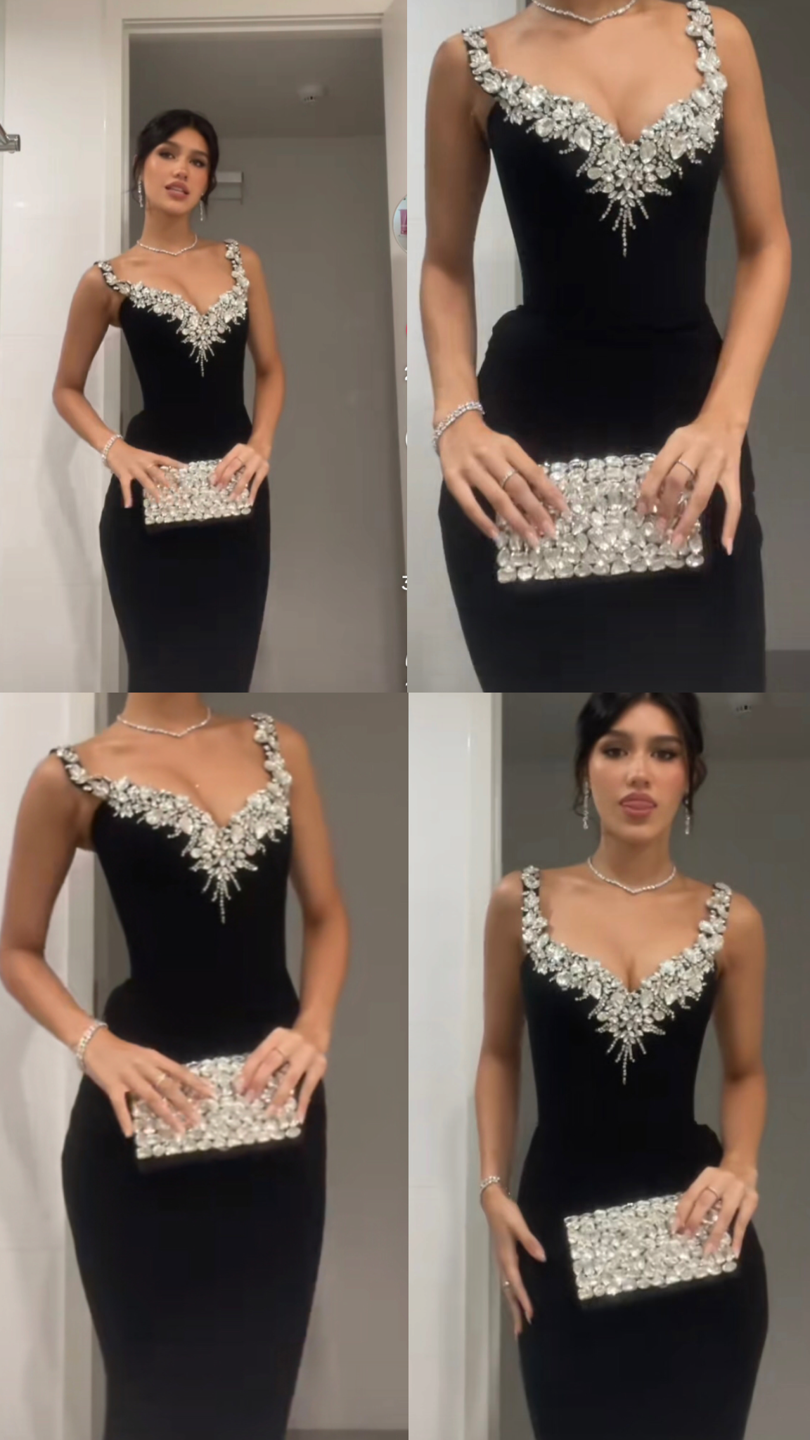 Schwarzes Abendkleid mit Perlen, Etuikleid, langes Partykleid, Geburtstagskleid, Ballkleid AB1791