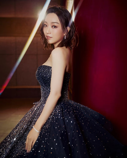 Luxury Quinceanera Dresses Ball Gown Strapless Tulle Navy Blue Birthday Gowns Vestidos De 15 Anos Long Sweet 16 Dress RB1216
