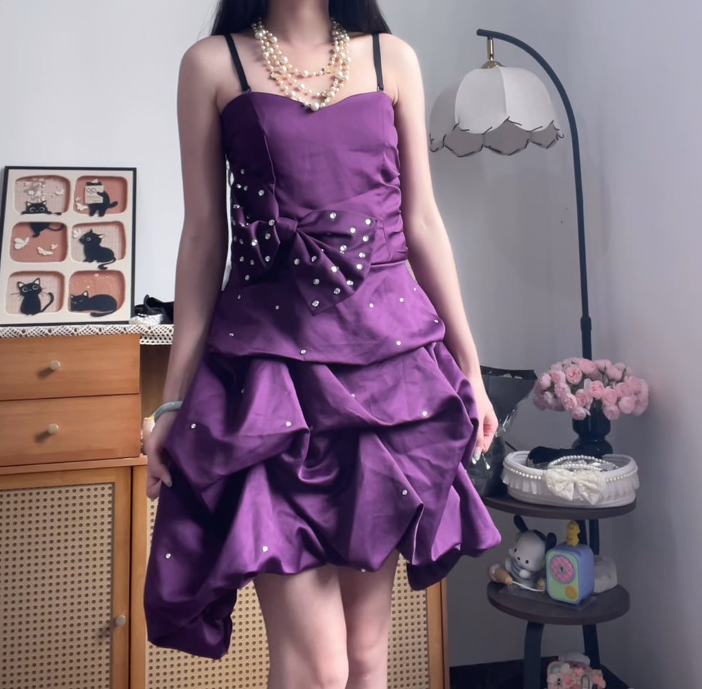 Modest Ball Gown Spaghetti Strap Purple Short High School Homecoming Dress Inspo Ideas Mini Party Dresses RB6975