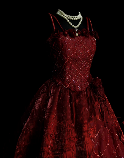 Vintage Ball Gown Spaghetti Strap Burgundy Sweet 16 Dresses Quinceanera Dress Long 15 Vestidos De Fiesta N1322