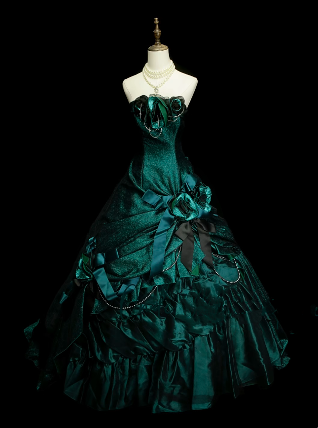 Vintage Ballkleid, trägerlos, dunkelgrüner Satin, Sweet 16 Kleider, Quinceañera Kleid, lang, 15 Vestidos De Fiesta N1324