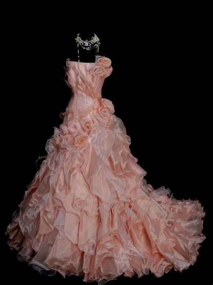 Vintage Ball Gown Strapless Pink Layered Tiered Sweet 16 Dresses Quinceanera Dress Long 15 Vestidos De Fiesta N1325