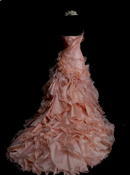 Vintage Ball Gown Strapless Pink Layered Tiered Sweet 16 Dresses Quinceanera Dress Long 15 Vestidos De Fiesta N1325