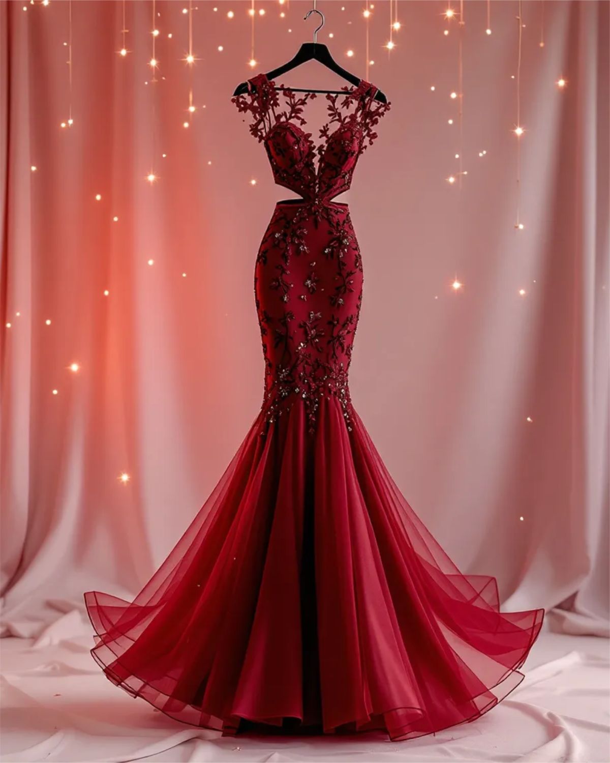 Robe de bal élégante en tulle bordeaux, décolleté en V profond et perles, tenue de soirée, tenue d'anniversaire, RA005