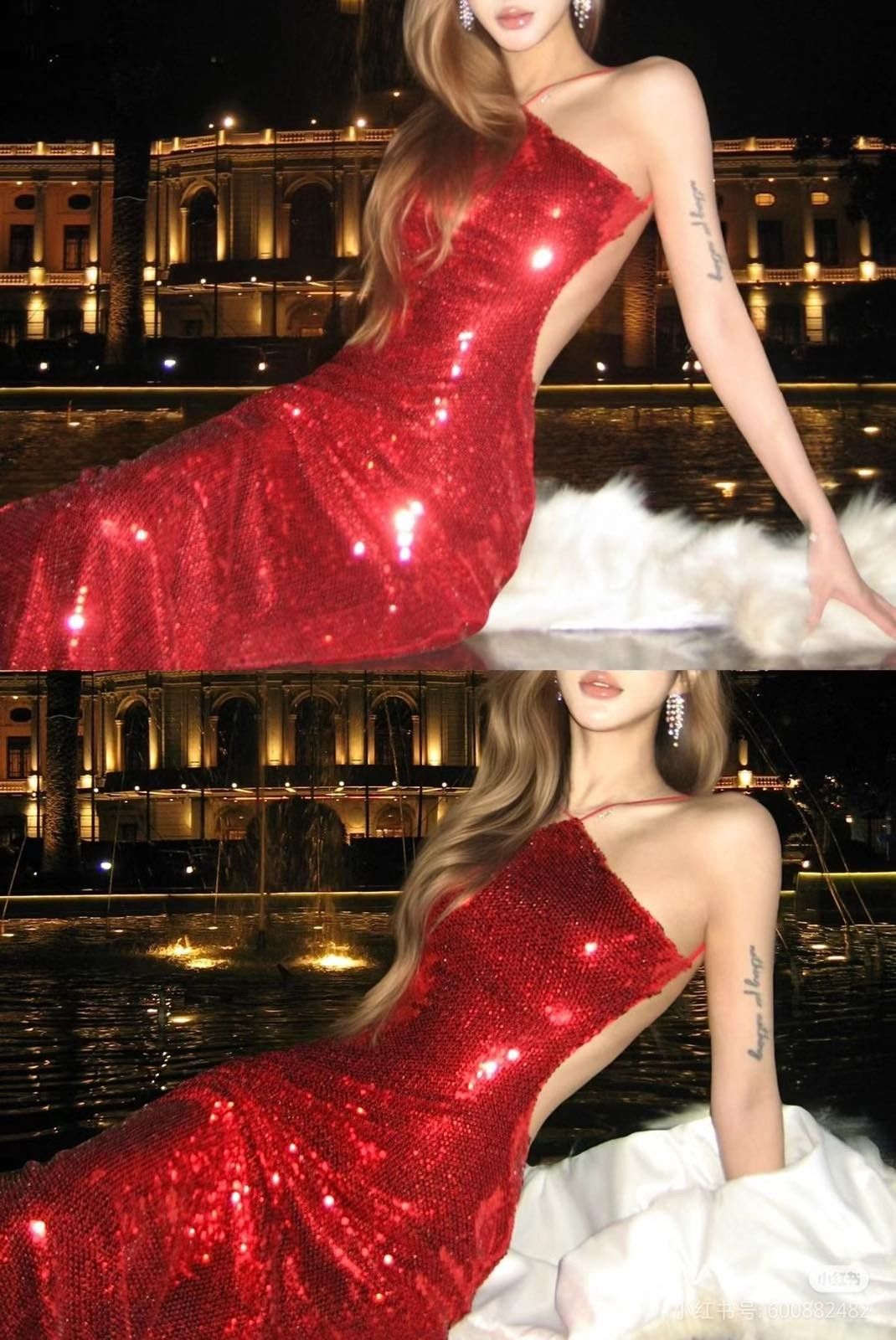 Classy Mermaid Halter Red Sequin Long Prom Dresses Formal Dress Birthday Outfits Prom Gown RA006