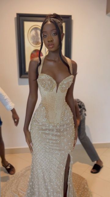 Classy Mermaid Sweetheart Champagne Sequin Split Long Prom Dresses Formal Dress Birthday Outfits Prom Gown RA013