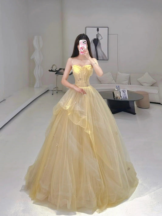 Cute Quinceanera Dresses Ball Gown Spaghetti Straps Yellow Birthday Gowns Vestidos De 15 Anos Formal Long Sweet 16 Dress RA028