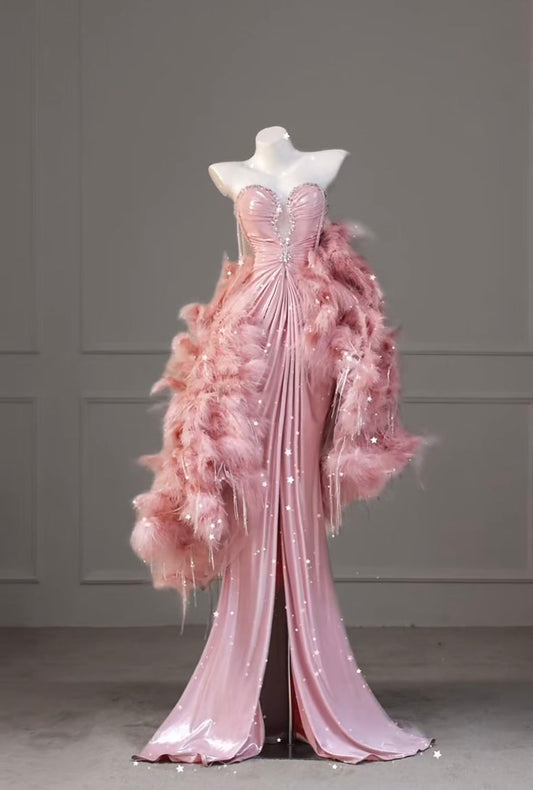 Cute Mermaid Sweetheart Pink Sequin Floor Length Prom Dresses Formal Dress Birthday Outfits Prom Gown RA045