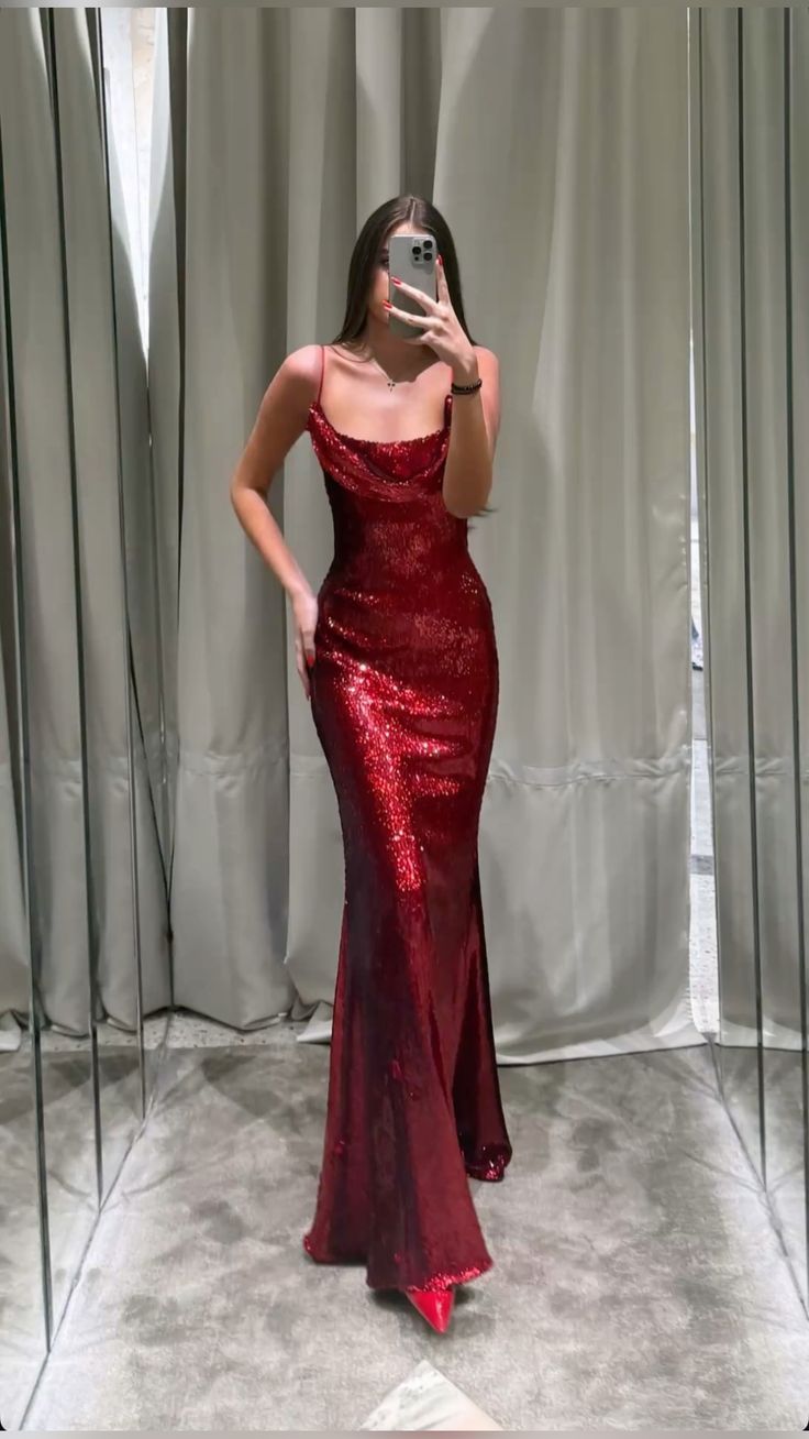 Robe de bal sirène moderne à bretelles spaghetti bordeaux à paillettes, tenue de soirée pour 18e anniversaire, robe de bal RA066
