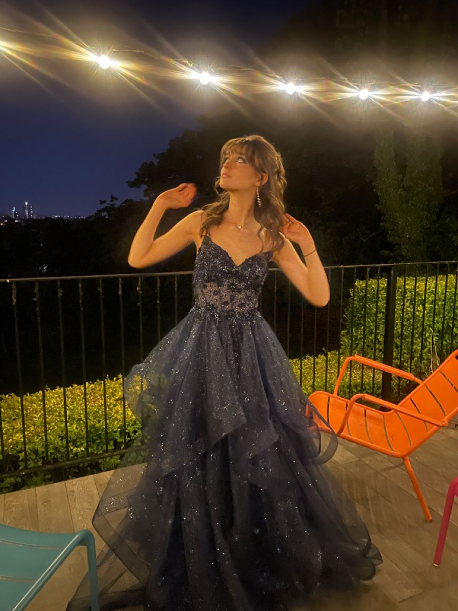 Vintage Ball Gown Spaghetti Straps Navy Blue Tulle Long Prom Dresses Inspiration Party Dress Prom Gowns RA084