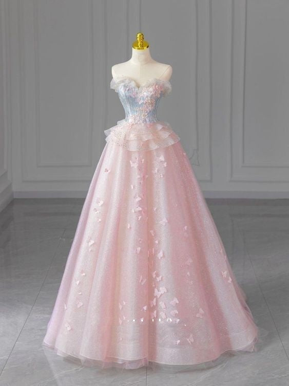 Robe de bal élégante en dentelle rose, décolleté en cœur, couches superposées, robe de bal esthétique, robe de soirée, robe de remise de diplôme, RA089