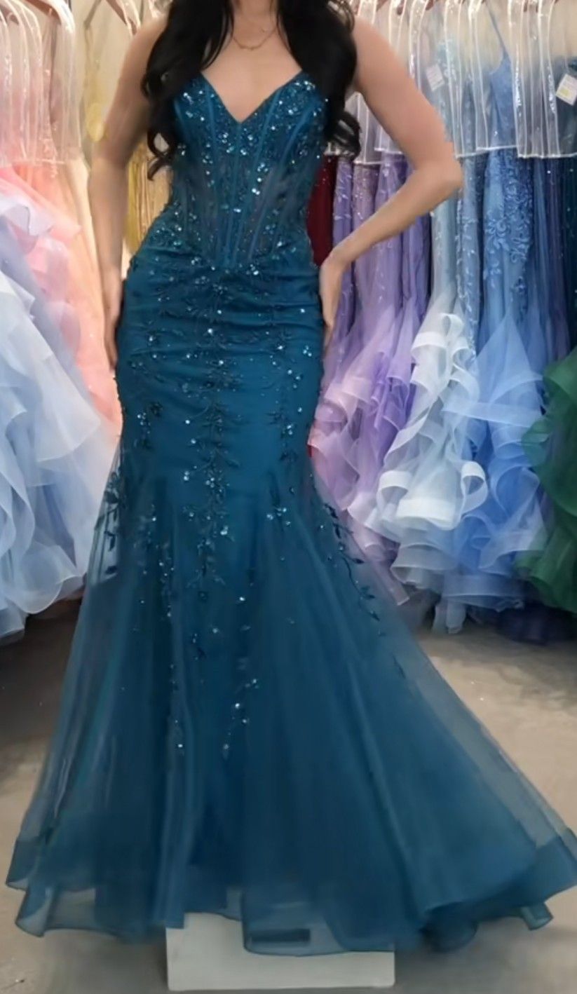 Robe de bal sirène sexy à bretelles spaghetti, bleu marine, en dentelle et tulle, tenue de soirée pour 18 ans, RA092