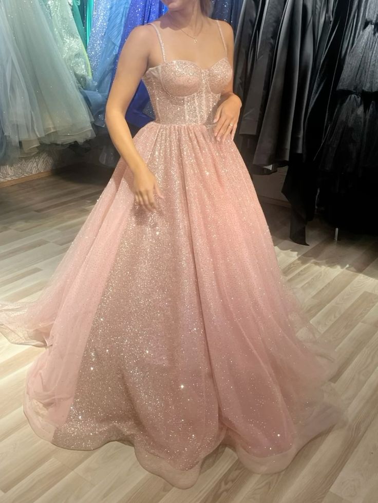 Robe de bal élégante à bretelles spaghetti, en tulle rose blush, tenue de bal esthétique pour seniors, tenues de cérémonie, robe de remise de diplôme, RA094