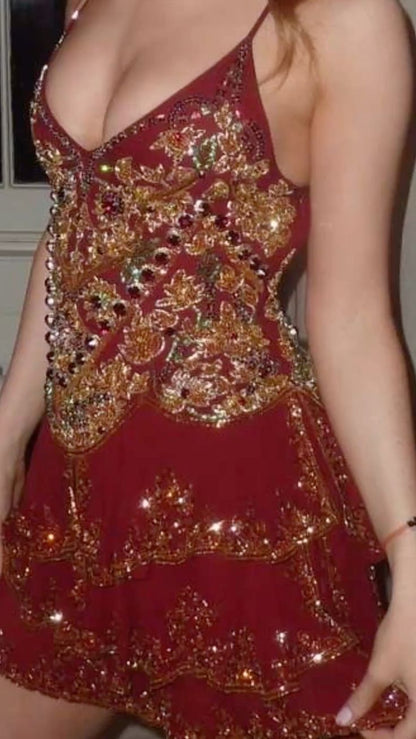 Cute A Line Spaghetti Straps Sequin Burgundy Short 15th Birthday Dress Middle School Semi Homecoming Dresses Cocktail Outfits RB007
