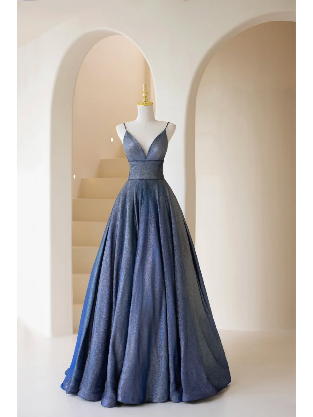 Robe de bal sexy à bretelles spaghetti, bleu marine, paillettes, longue, robe de soirée, tenue de soirée pour 18 ans, robe de bal RB007