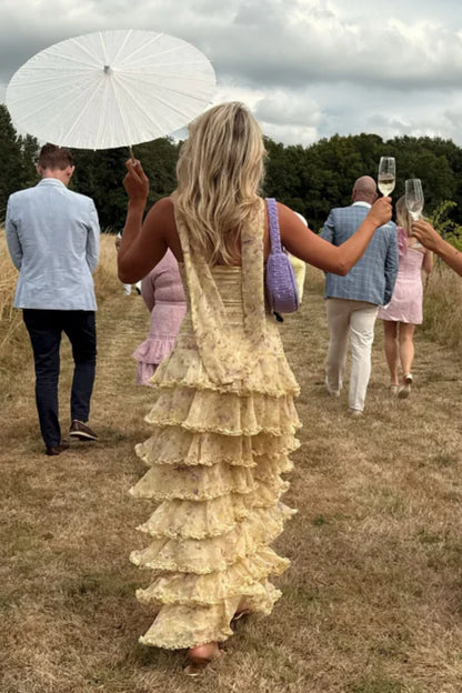 Robe de bal sirène sexy sans bretelles, motif floral, jaune, longue, tenue de soirée, pour 21e anniversaire, robe de remise de diplôme, RB969