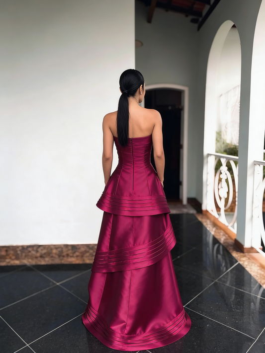 Ethereal Ball Gown Strapless Fuchsia Satin Prom Dresses Long Party Dress 18th Birthday Outfit Graduation Dress RB1000