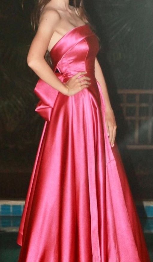 Robe de bal élégante en satin rose vif, coupe trapèze, sans bretelles, longue, pour fête, 18e anniversaire, remise de diplôme, RB1003