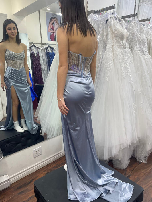 Robe de bal longue en satin, style sirène, bustier, fendue, sexy, tenue de soirée, pour 21e anniversaire, robe de remise de diplôme, RB1016