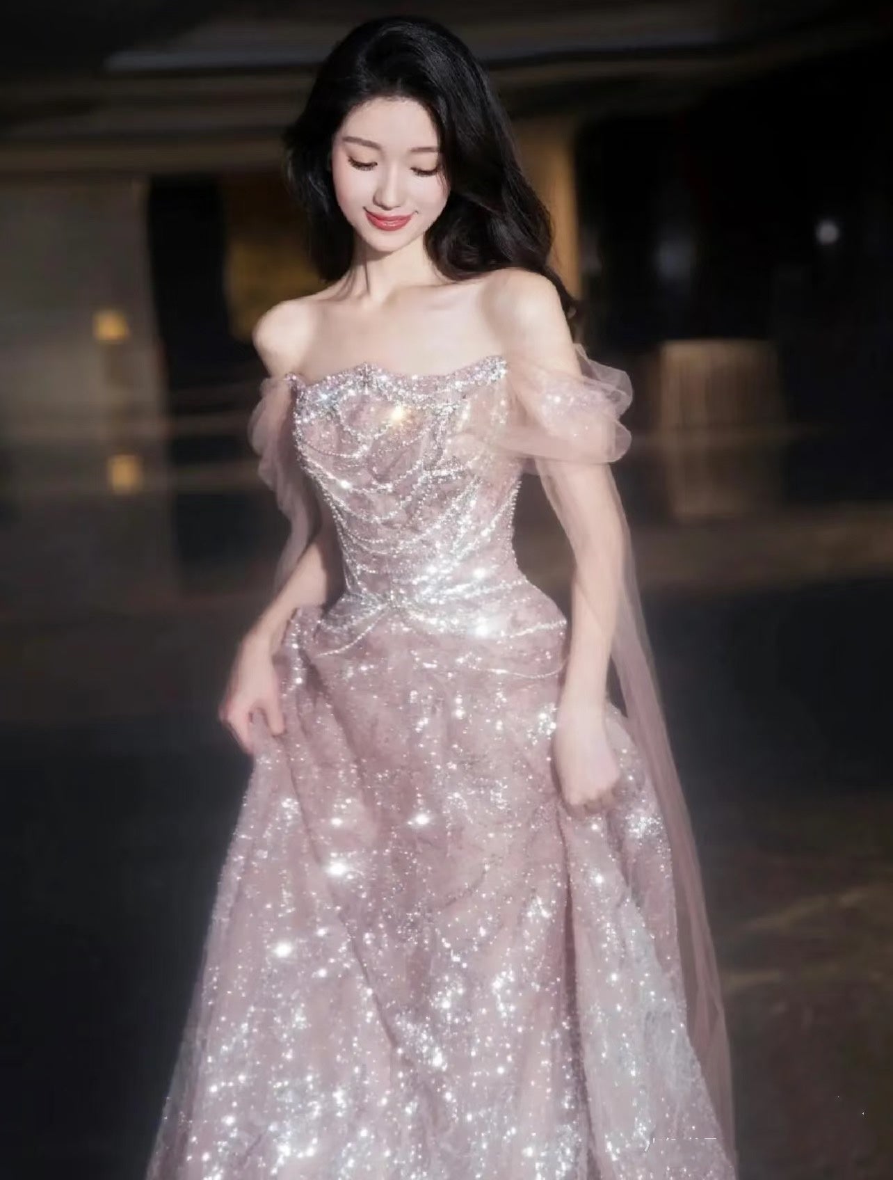 Unique Ball Gown Off The Shoulder Pink Tulle Prom Dresses inspiration Long Party Dress Birthday Outfits Graduation Dress RB1026