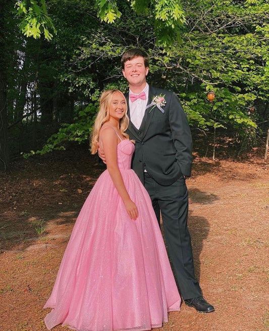 Classy Ball Gown Spaghetti Straps Pink Sequin Prom Dresses Long Party Dress 18th Birthday Outfit Graduation Dress RB1049