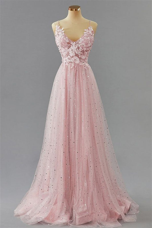 Classy Ball Gown Spaghetti Straps Blush Pink Tulle Lace Prom Dresses Long Party Dress 18th Birthday Outfit Graduation Dress RB1050
