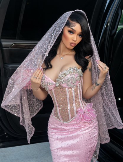 Robe de bal sirène rose et noire unique à épaules dénudées pour fille, robe longue de soirée, tenue d'anniversaire, robe de remise de diplôme RB1051