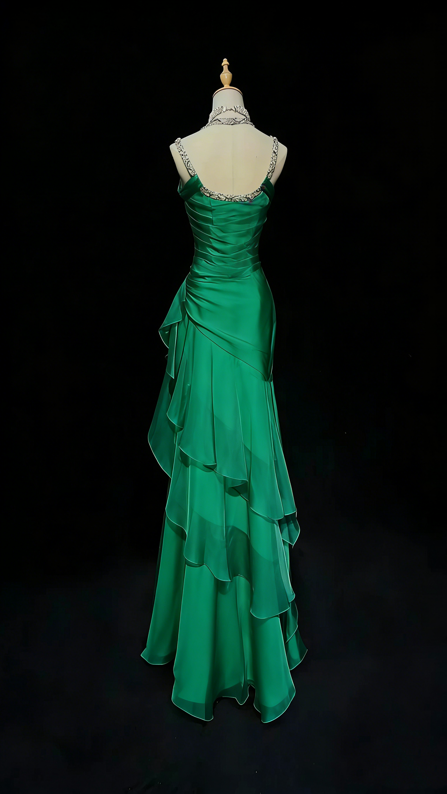 Elegantes, rotes Chiffon-Abendkleid mit Meerjungfrauen-Trägern, neues langes Abendkleid, formelles Kleid N1417