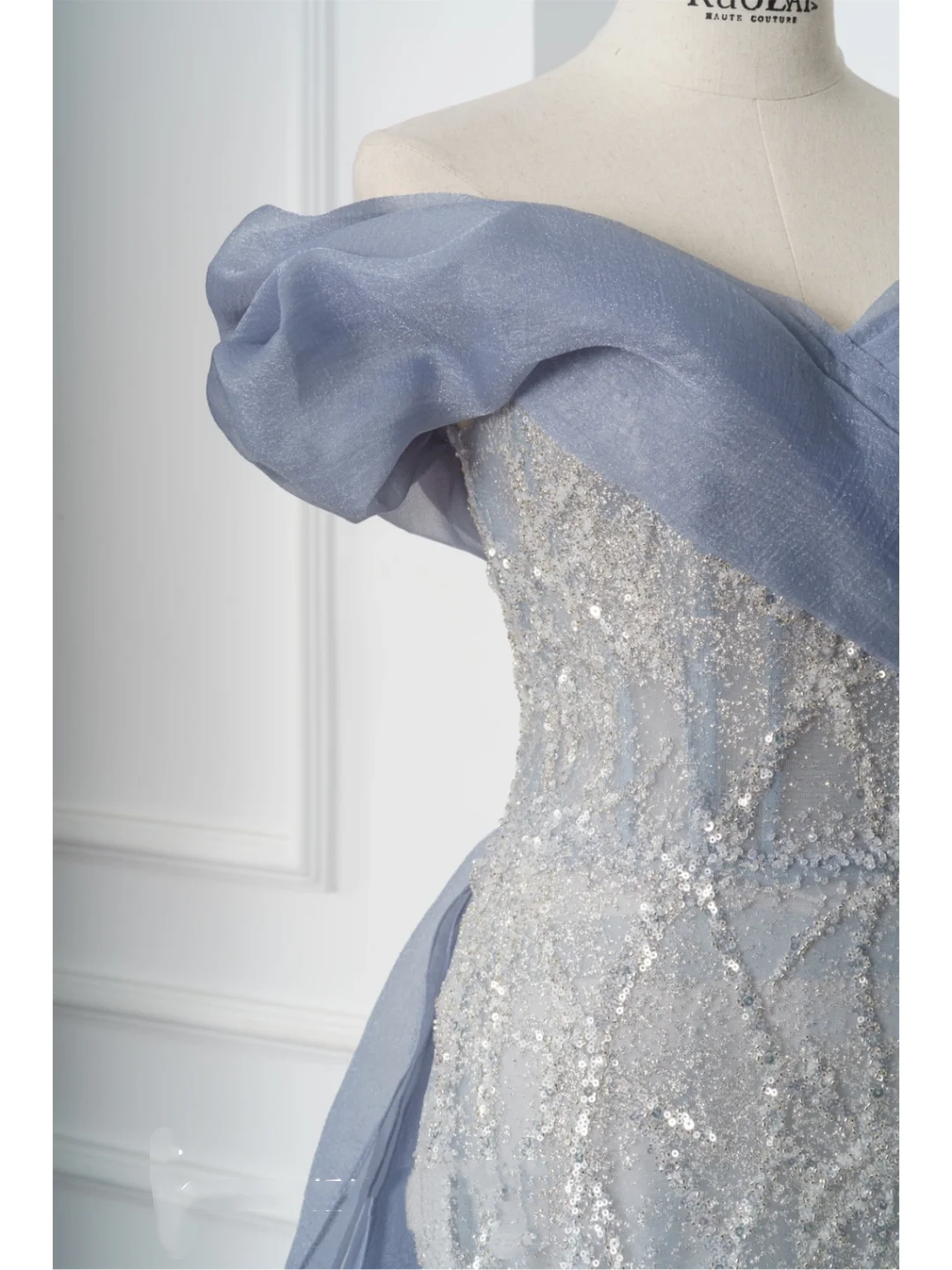 Robe de bal sirène vintage à épaules dénudées bleu poudré, longue, tenue pour 18e anniversaire, robe de soirée dansante pour lycée RB1059