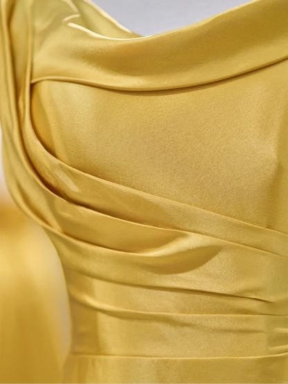 Charming Mermaid Cowl Neck Yellow Satin Prom Dresses Long 18th Birthday Outfit Senior High School Dance Party Dress RB1061