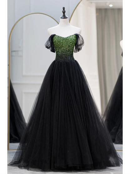 Charming Ball Gown Off The Shoulder Black Prom Dresses Long 18th Birthday Outfit Senior High School Dance Party Dress RB1062