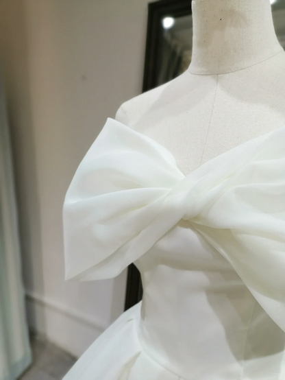 Modest Ball Gown Off The Shoulder Satin Short Sleeves White Wedding Dress Styles Long Bridal Gown Wedding Gowns RB1064