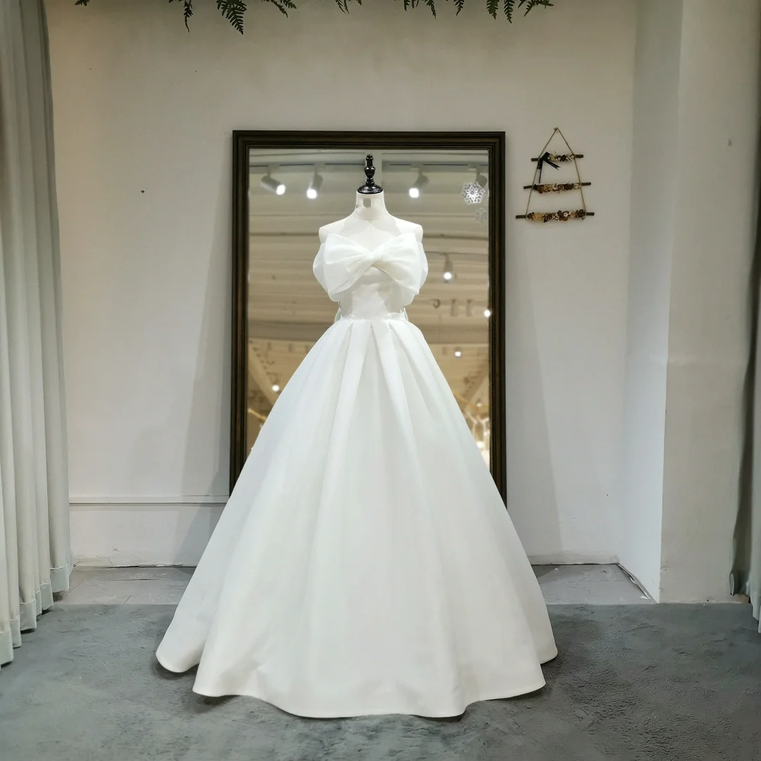 Modest Ball Gown Off The Shoulder Satin Short Sleeves White Wedding Dress Styles Long Bridal Gown Wedding Gowns RB1064