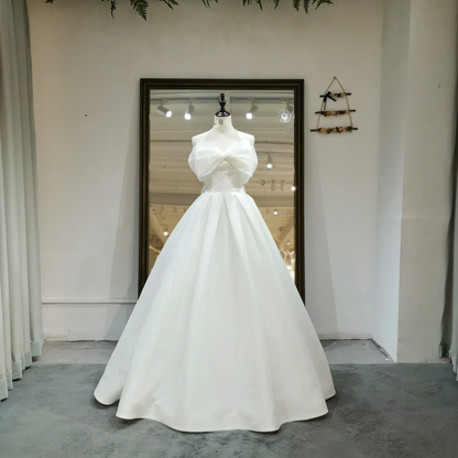 Modest Ball Gown Off The Shoulder Satin Short Sleeves White Wedding Dress Styles Long Bridal Gown Wedding Gowns RB1064