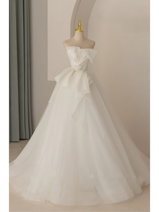 Elegant Modest Ball Gown Strapless Sleeveless White Wedding Dress Styles Long Bridal Gown Wedding Gowns RB1065