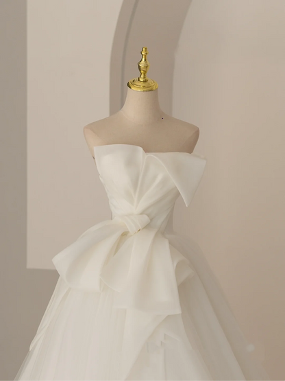 Robe de mariée blanche élégante et modeste, sans bretelles, sans manches, style robe de bal longue, RB1065