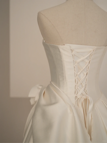 Robe de mariée simple, bustier, sans manches, en satin blanc, coupe corset, style longue, RB1070