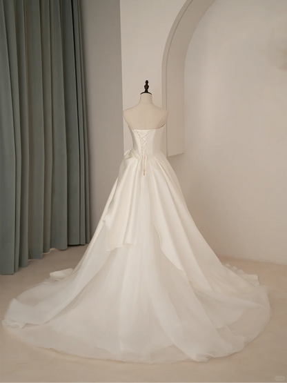 Robe de mariée simple, bustier, sans manches, en satin blanc, coupe corset, style longue, RB1070
